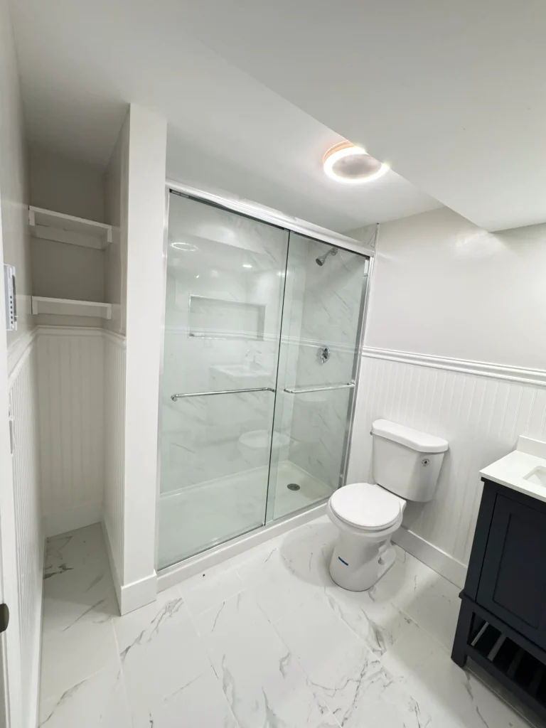 Kitchen with custom range hood and tile work