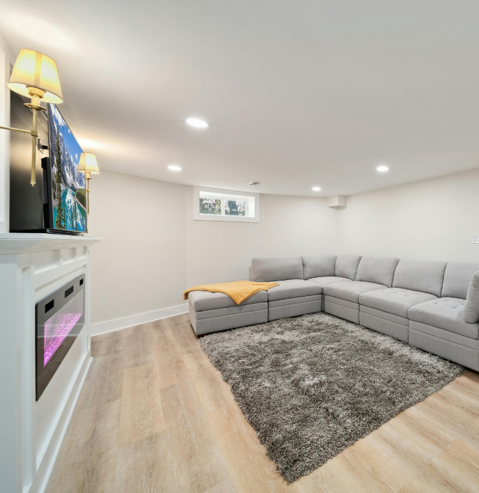 Basement living space transformation Milford MA