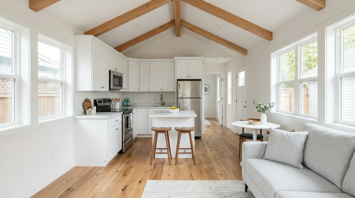 ADU interior kitchen and living area in Natick, MA