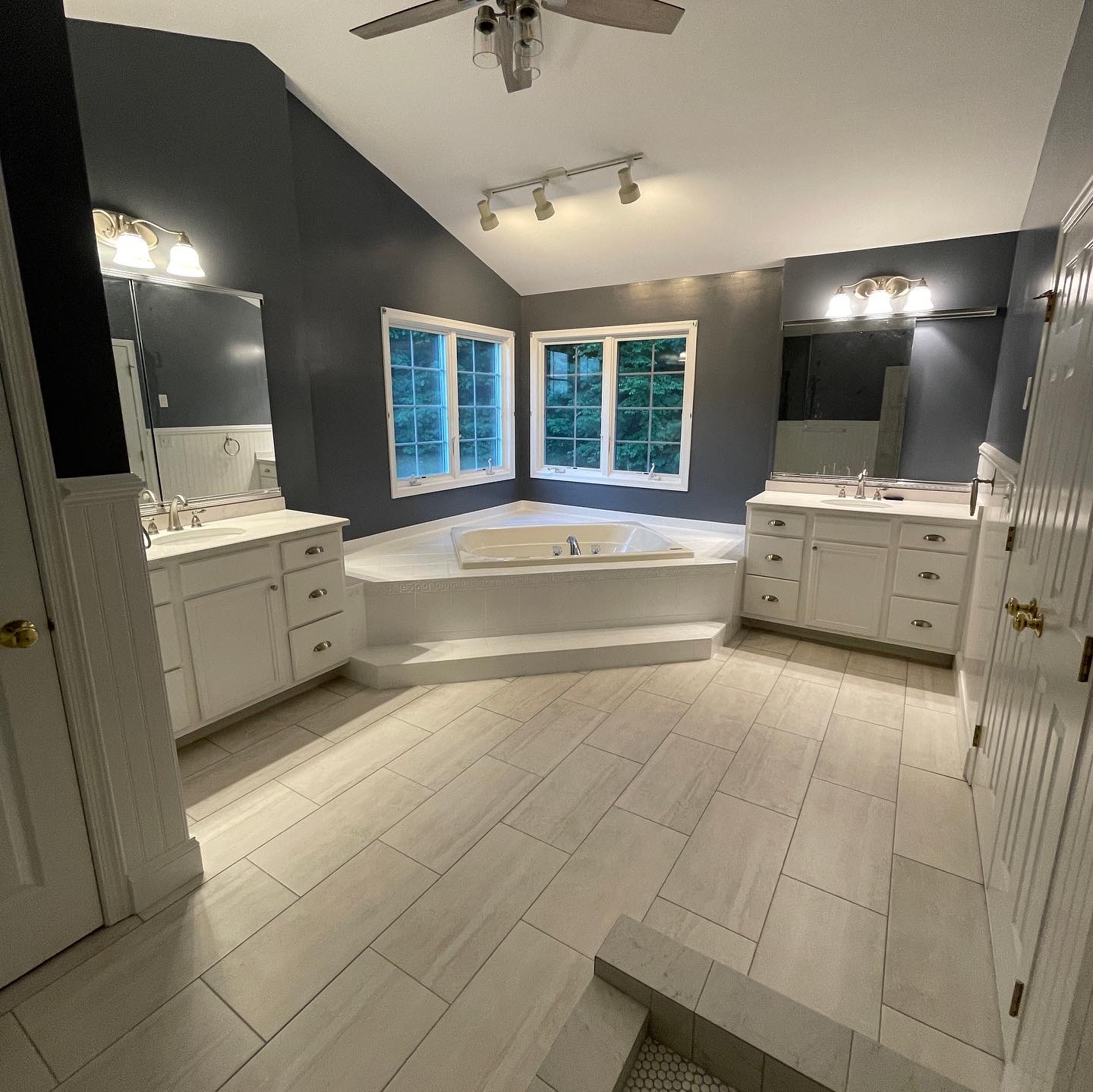 Luxury bathroom renovation with custom tile shower in MetroWest MA by Regulus Construction