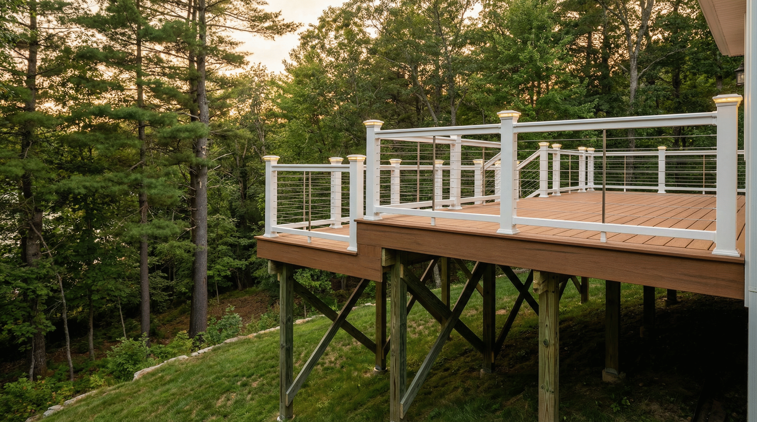 Elevated raised deck with railing by Regulus Construction in Massachusetts