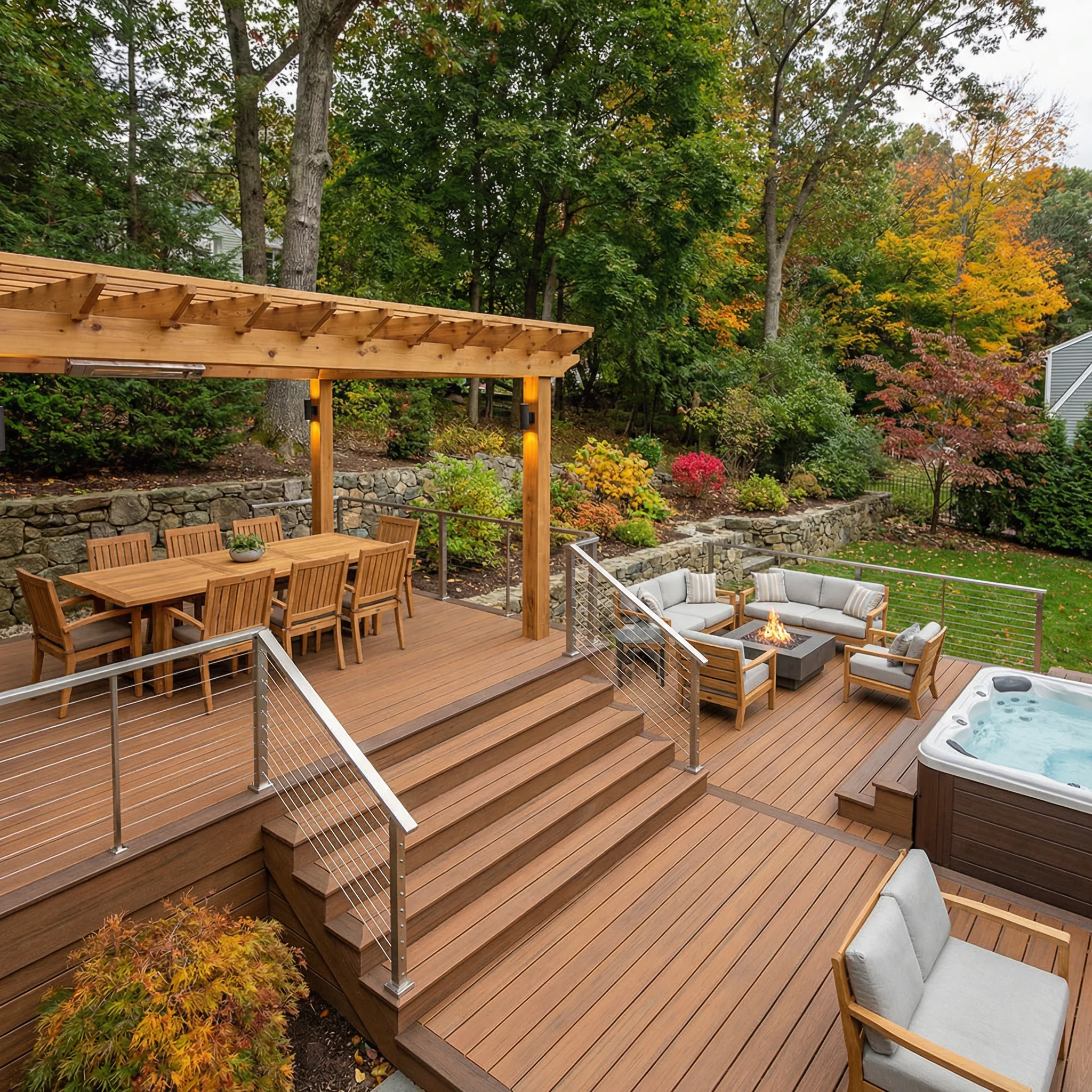Multi-level deck built by Regulus Construction in Milford MA
