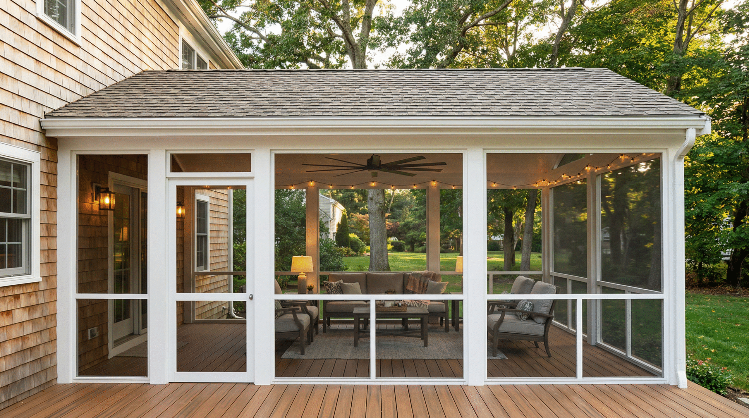 Screened-in porch addition by Regulus Construction in MetroWest MA