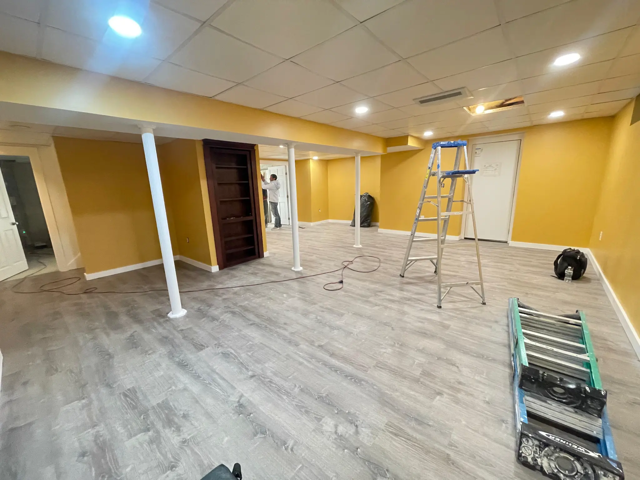 Finished basement with luxury vinyl flooring in MetroWest MA